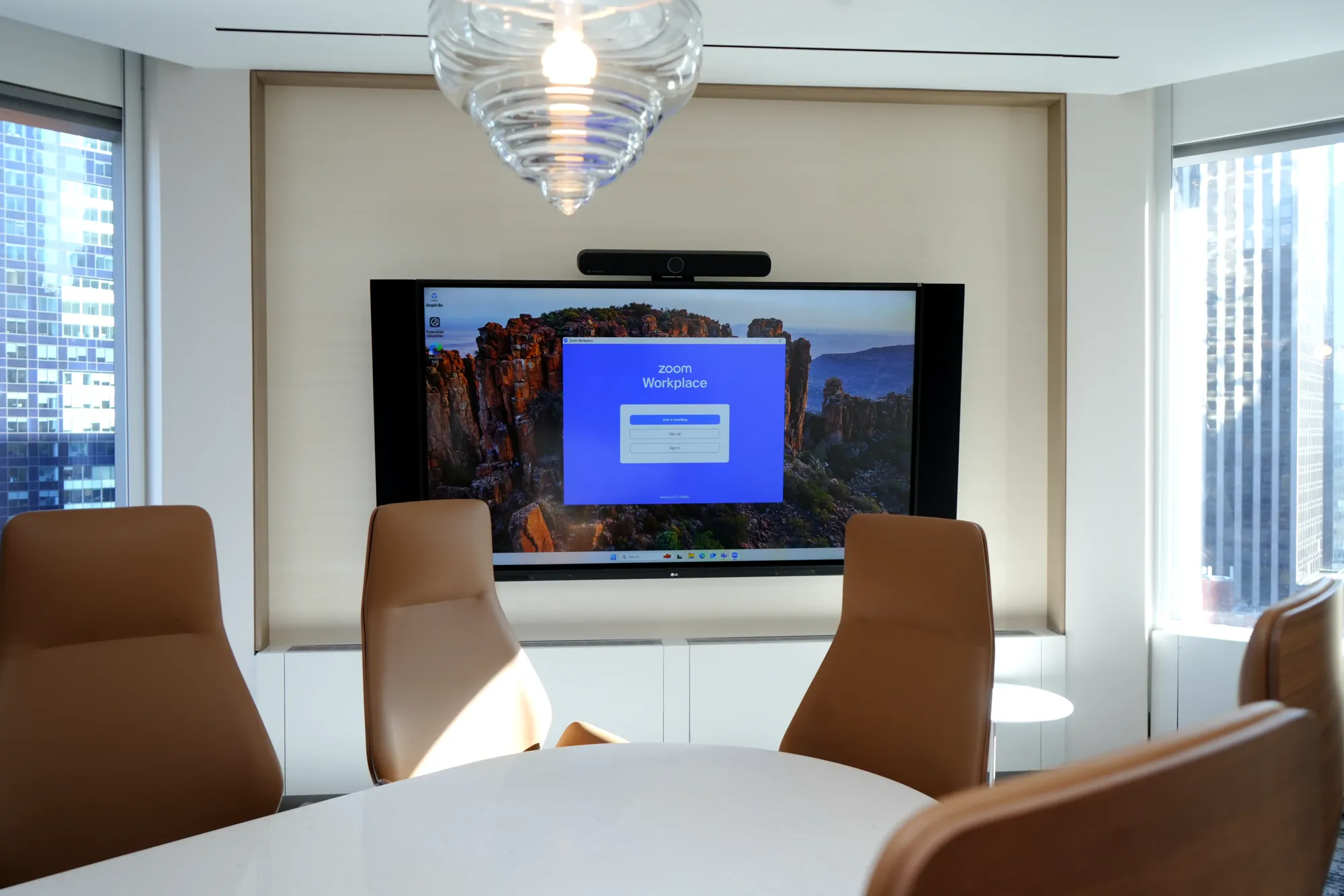 Conference room display and video bar at 3 Times Square