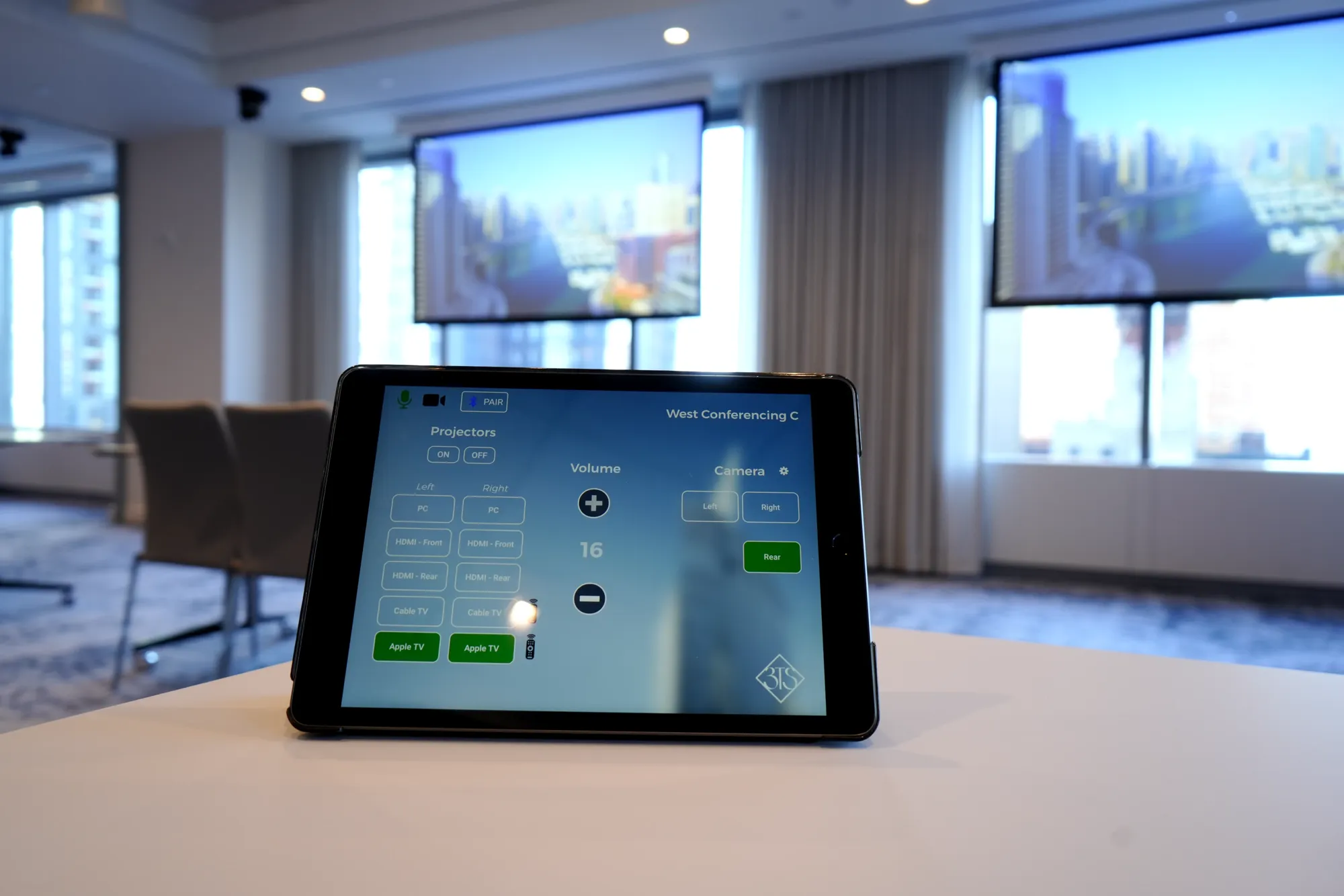 Tablet control panel for the projection screens at 3 Times Square