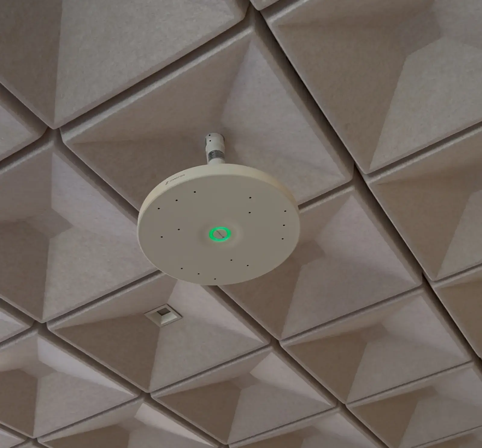 Ceiling microphone array in an acoustic ceiling