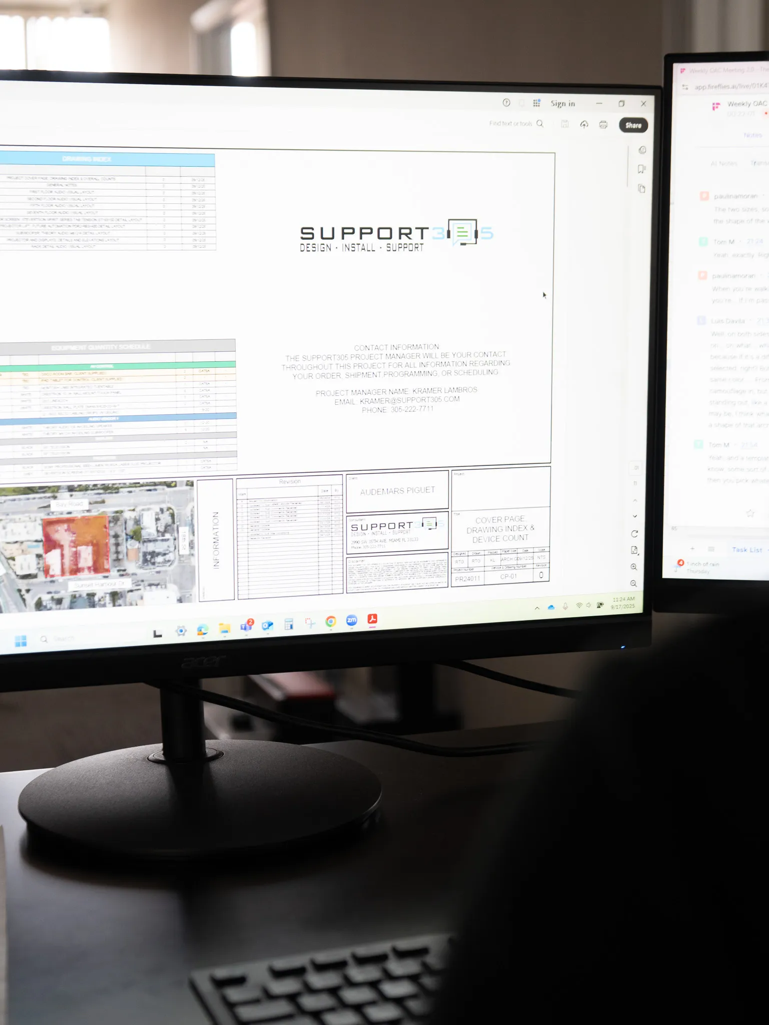 Office workstation showing DIST dashboards on dual monitors