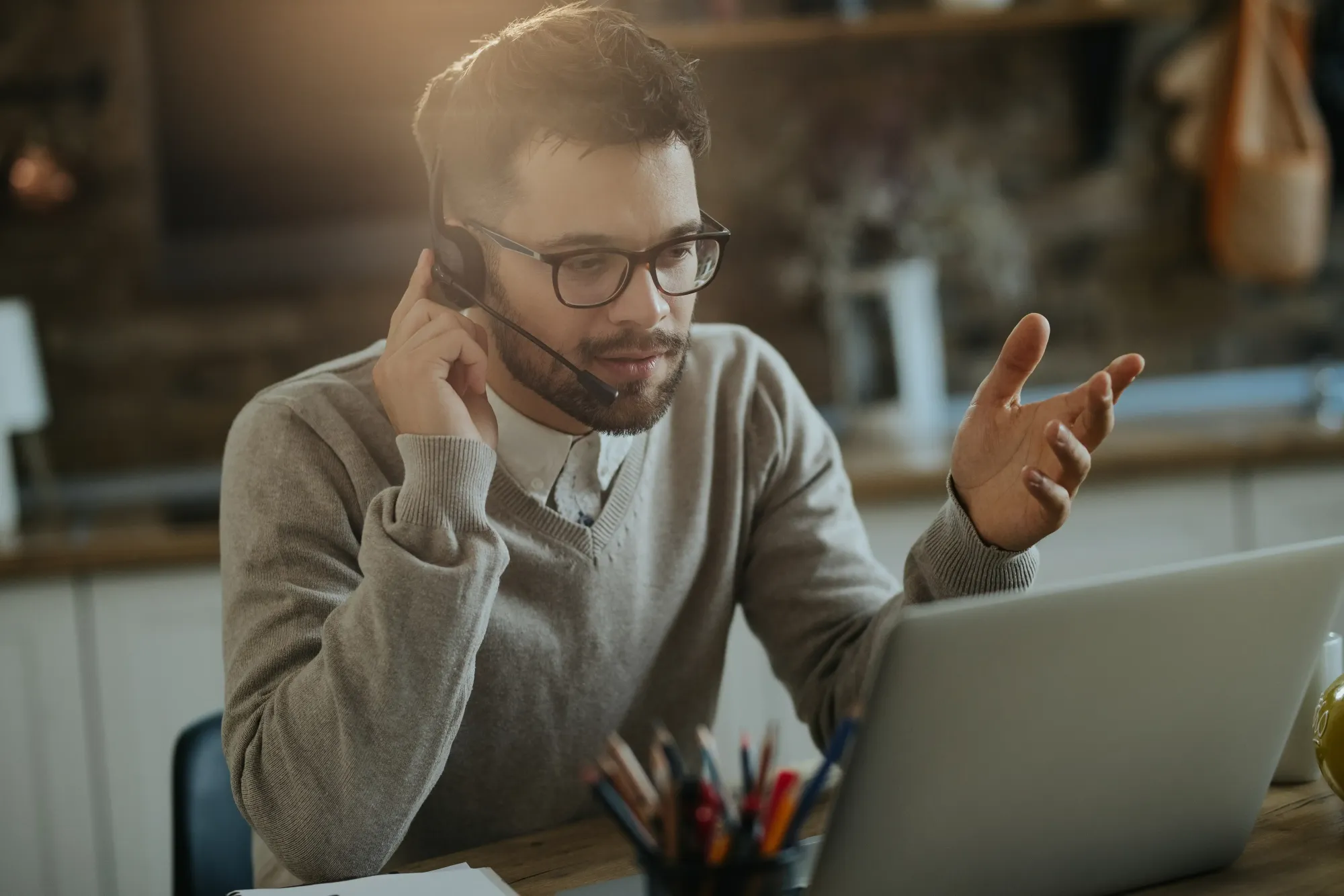 Team member on a video call from a laptop